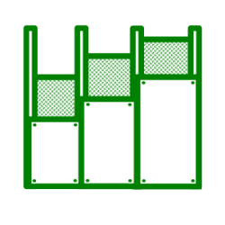 Grünes Symbol mit drei unterschiedlich hohen rechteckigen Säulen nebeneinander.