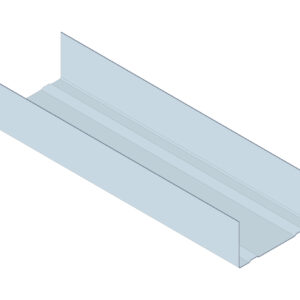 Eine graublaue Metall-U-Schiene in einer isometrischen Ansicht mit einem U-förmigen Querschnitt und geraden Kanten.