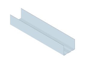 Illustration eines blauen U-Profils aus Metall, das von der Seite betrachtet wird und einen offenen, rechteckigen Querschnitt aufweist.