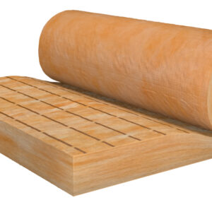 Eine aufgerollte Rolle aus gelbem Schaumstoff mit einer gerasterten, quadratischen Textur auf der Fläche, vermutlich für Isolationszwecke.