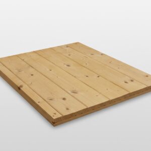 Holzplatte mit sichtbarer Maserung und Astlöchern auf einer weißen Oberfläche.