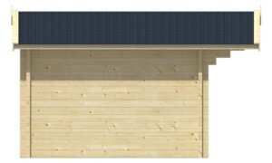 Draufsicht einer Holzwand mit einem schwarzen Dach aus Ziegeln.