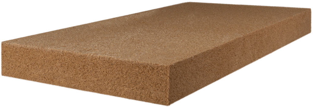 Eine rechteckige Isolierplatte aus braunem Material auf einem weißen Hintergrund.
