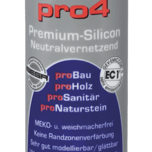 Kartusche Beko Silicon pro4 mit der Aufschrift 'Premium-Silicon Neutralvernetzend' und weiteren Produktinformationen auf der Vorderseite.