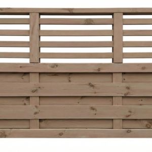 Holzzaun mit horizontalen und vertikalen Latten, die ein rechteckiges Muster bilden.