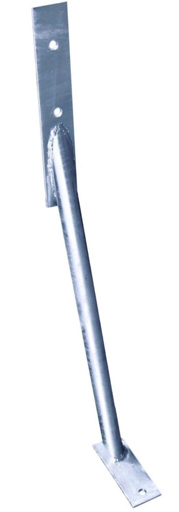 Metallstrebe mit rechteckigen Befestigungsplatten an beiden Enden, jeweils mit Löchern zur Verschraubung.